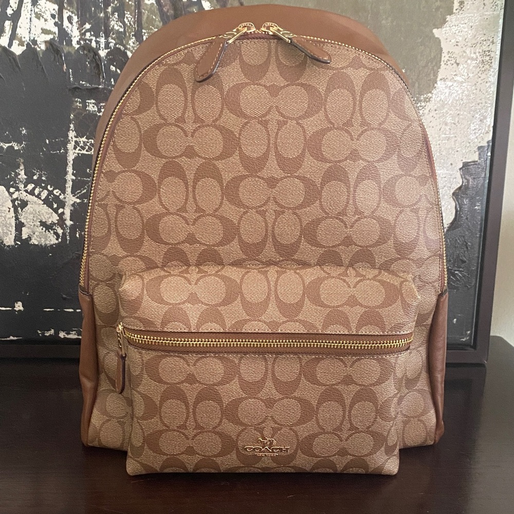 Authentic Coach Charlie Signature Tan and Brown Backpack Brand New With Tags